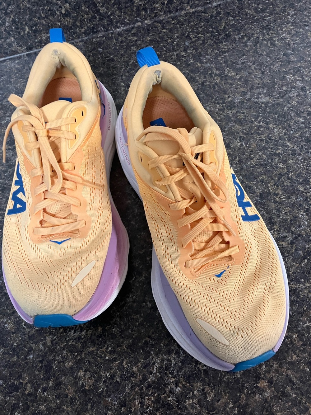 Women’s yellow hoka bondi 8 running shoes 11